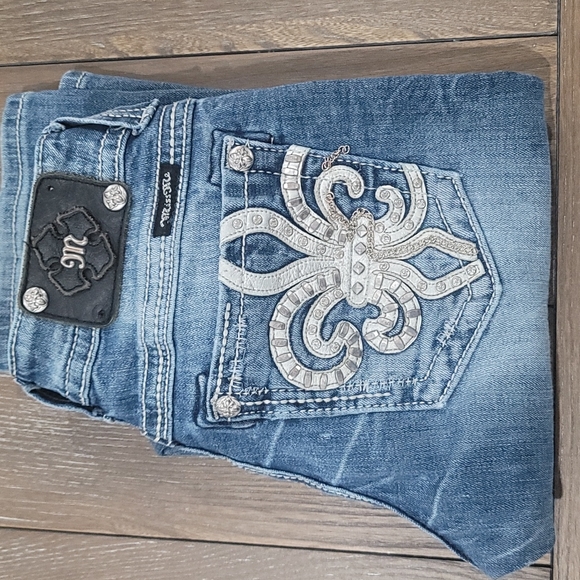 Miss Me Denim - Miss Me Blue Straight Leg Jeans with Silver Embellishments